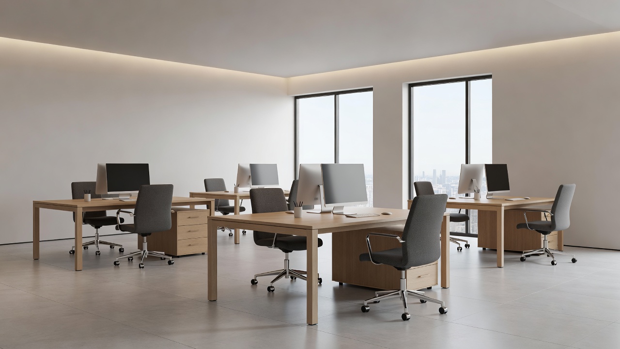 Beautifully clean modern office space with tidy desks