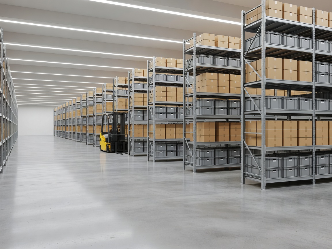 Clean and organised modern warehouse floor