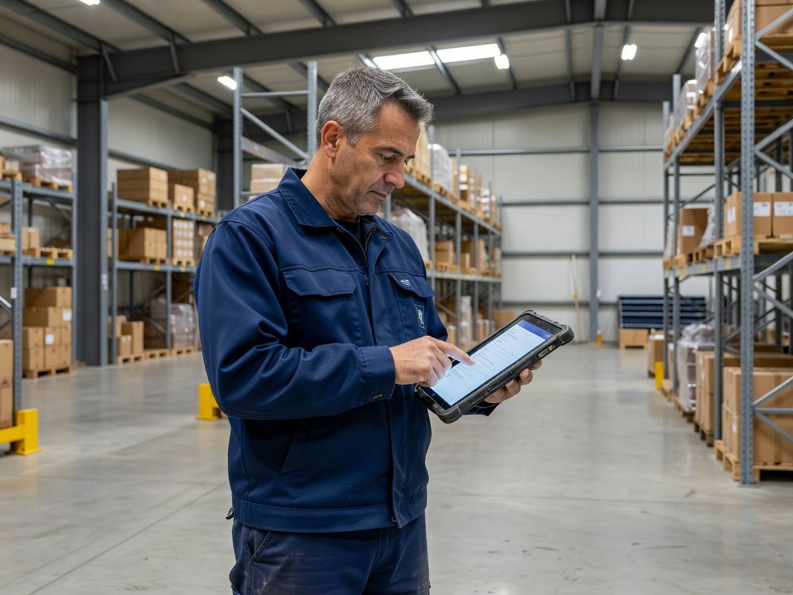 Facility manager checking digital checklist on tablet