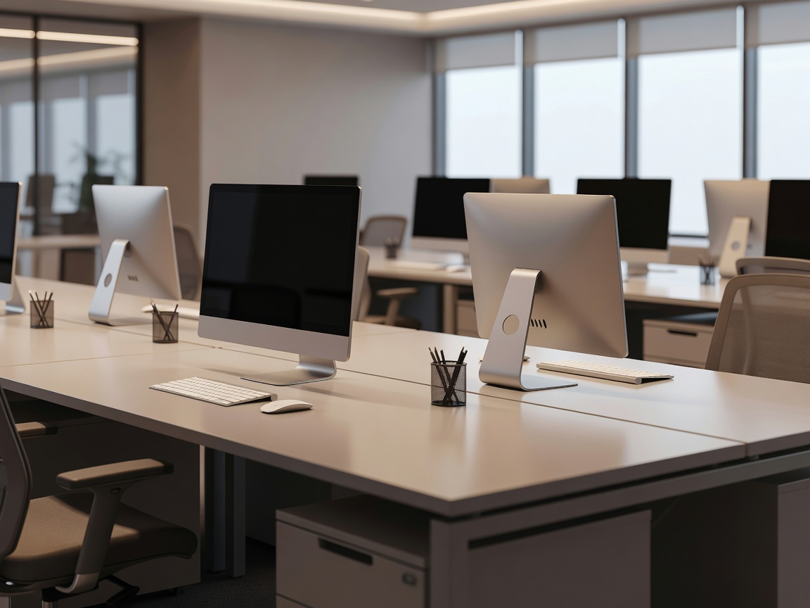 Modern office desks organised and dusted